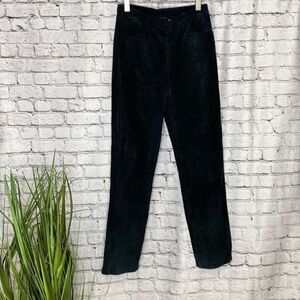 Brandon Thomas Suede Leather Straight Leg Lined Pants Black Size 6‎